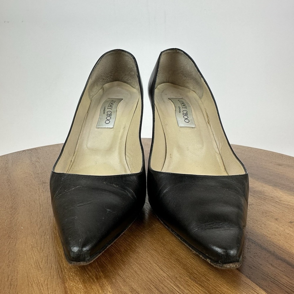 Womens Jimmy Choo Black Kid Leather Eleven Pointed Toe Pumps Heels Size EU 38 - Picture 3 of 14